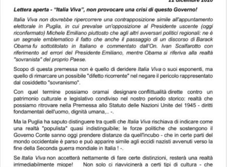 Lettera aperta ad ITALIA VIVA – 22 dicembre 2020